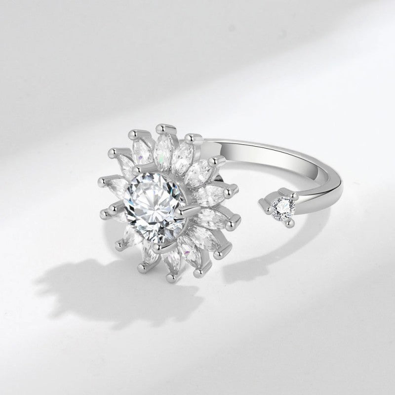 Gümüş Papatya Anksiyete Yüzük (Ayarlanabilir)